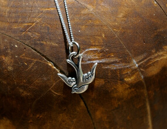 Bird Charm Necklace with Sterling Silver Chain