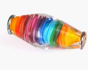 RainBow bicone lampwork bead made by pearly karpel, lampwork glass beads , MTO, artisan glass beads, jewelry supplies