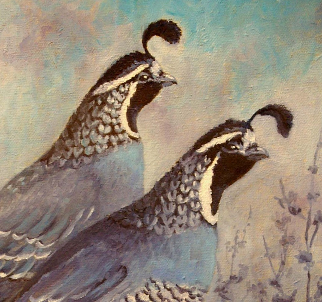 Original Oil Painting California Quail The Blues