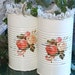 2 extra tall upcycled shabby chic white tin cans roses tin repurposed spring cottage vintage lace trim gold glitter