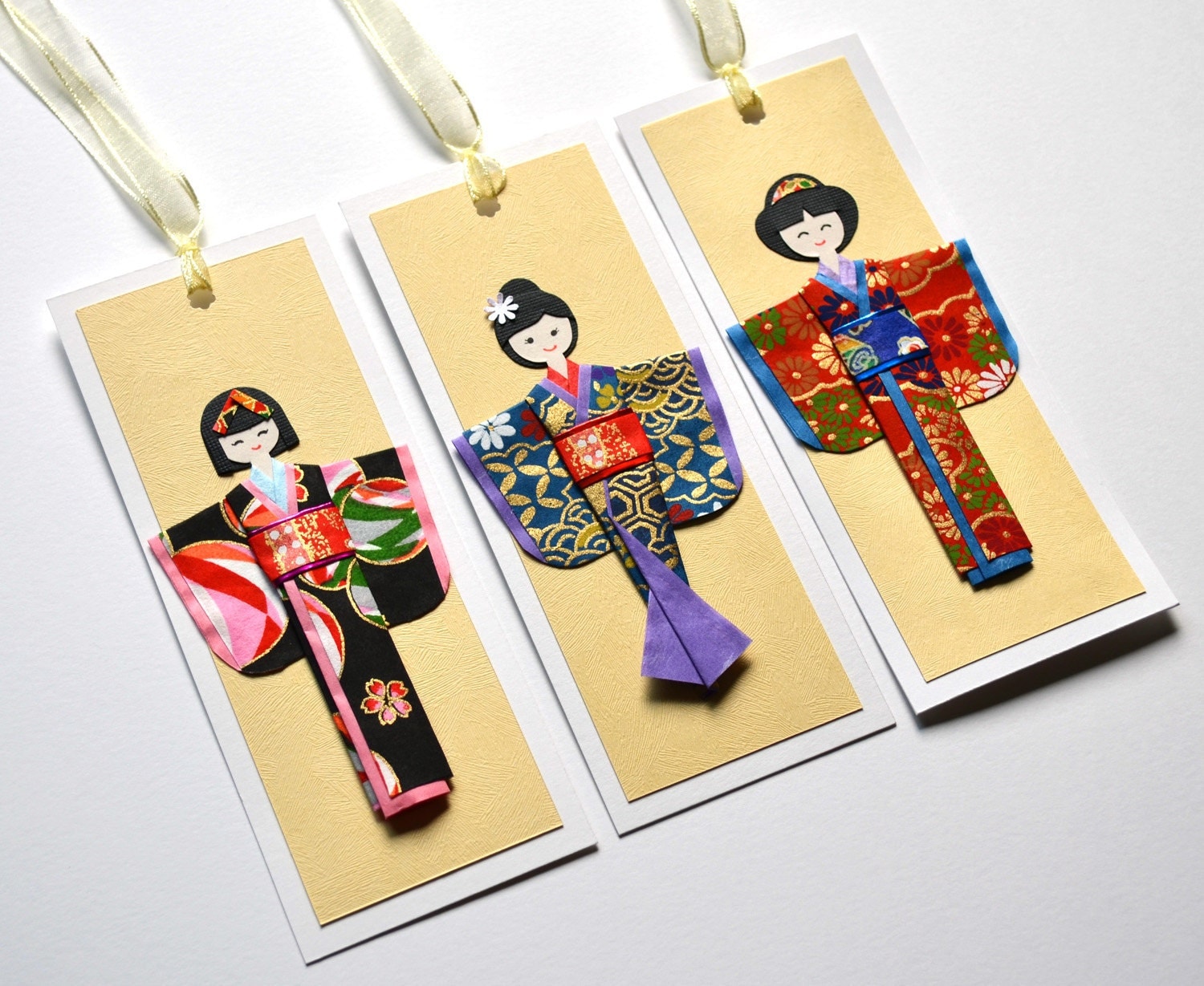 Handmade origami kimono doll bookmarks B406-408