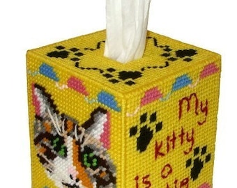 Calico Cat Tissue Box Cover Plastic Canvas PDF PATTERN ONLY **Not Finished Product**