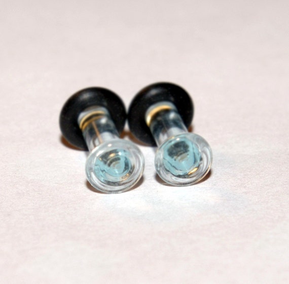 8g Clear Blue Glass ear plugs body JEWELRY 3mm handmade 8