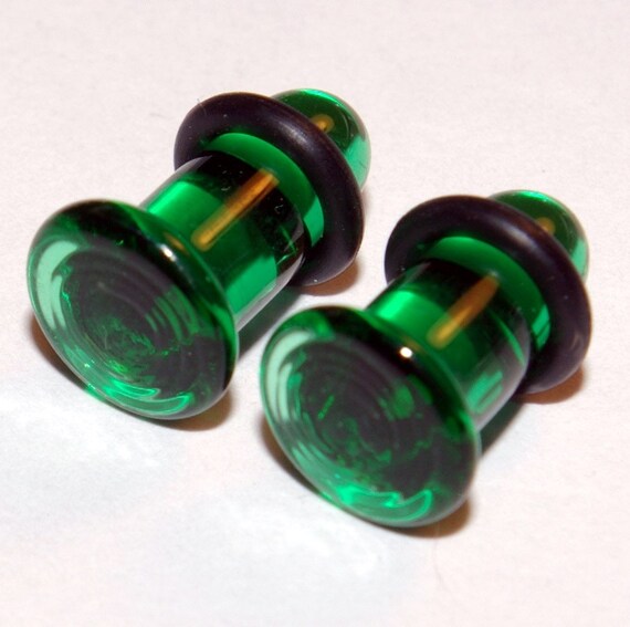 2g Emerald GREEN Glass Ear Plugs Body Jewelry 6mm Handmade 2