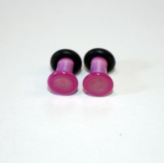 6g Pink glass ear plugs body jewelry 4mm handmade new 6 gauge