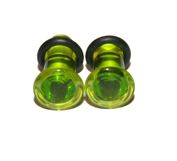 2g Bright GREEN Glass Ear Plugs Body Jewelry 6mm Handmade 2