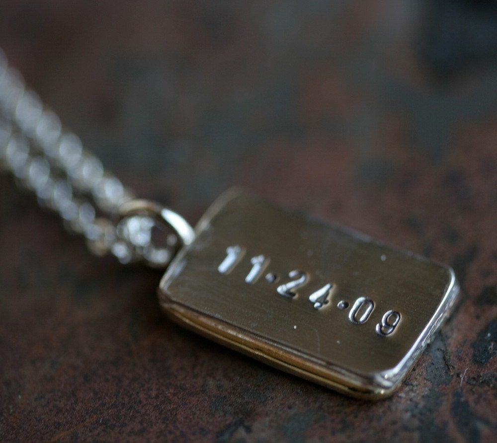 Personalized Hand Stamped Sterling Silver Rectangle Pendant