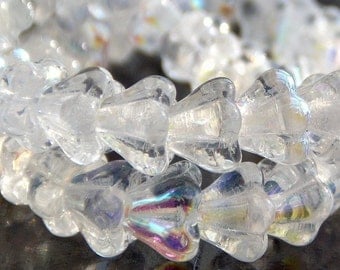 Crystal AB Czech Glass Bead 4x6mm Baby Bell Flower - 30
