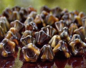 Czech Glass Tiger Eye 4x6mm Baby Bell Flower - 25