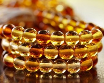 Topaz Mix 6mm Czech Glass Round Druk Bead - 25 pc