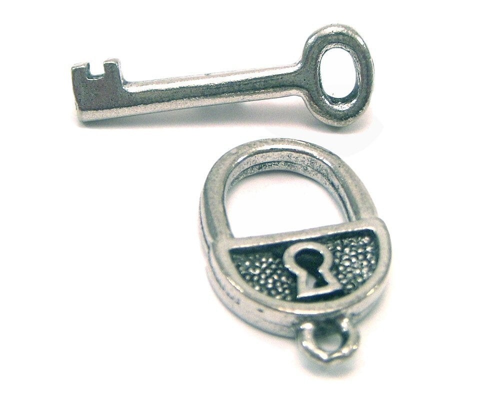 Lock and Key Pewter Toggle Clasp Two Sets