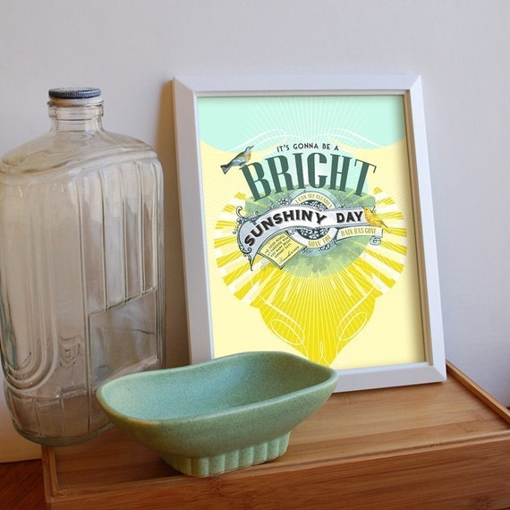 Items similar to Bright Sunshiny Day Print - medium size - yellow blue