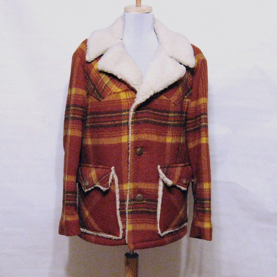 Vintage 70s Wool Plaid Fur Lined Jacket by vintageandmore on Etsy