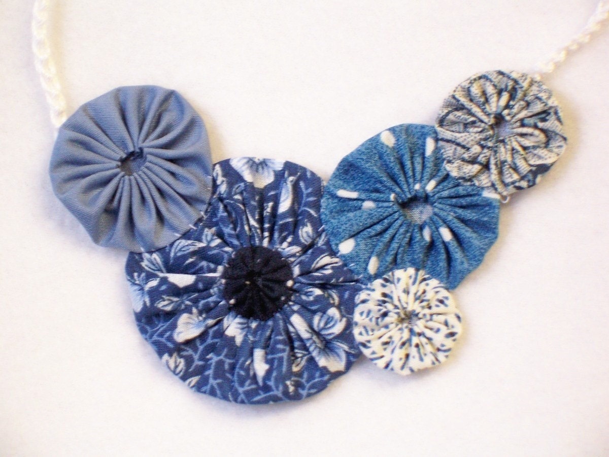 Necklace YoYo Quilt Fabric Necklaces Yo Fiber Art Bib
