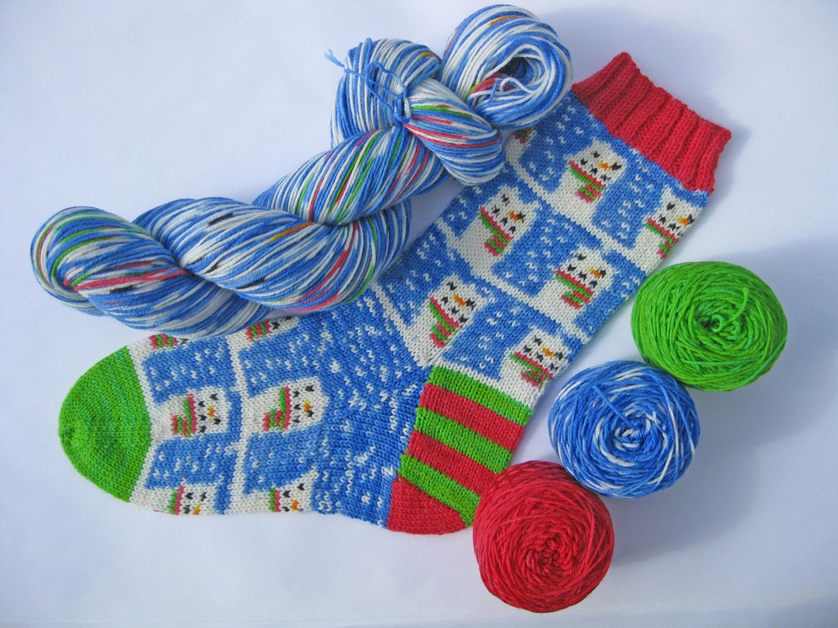 Preorder Snowman self patterning sock yarn kit