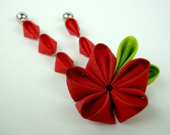 Red Twin Drops - Kanzashi Single