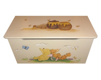 Childrens wooden toy box - Honey, Pooh Bear and Tigger - That's classic