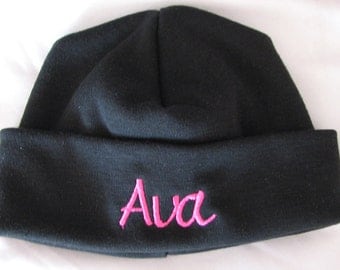 Black Personalized Embroidered Newborn Baby Hat Cap