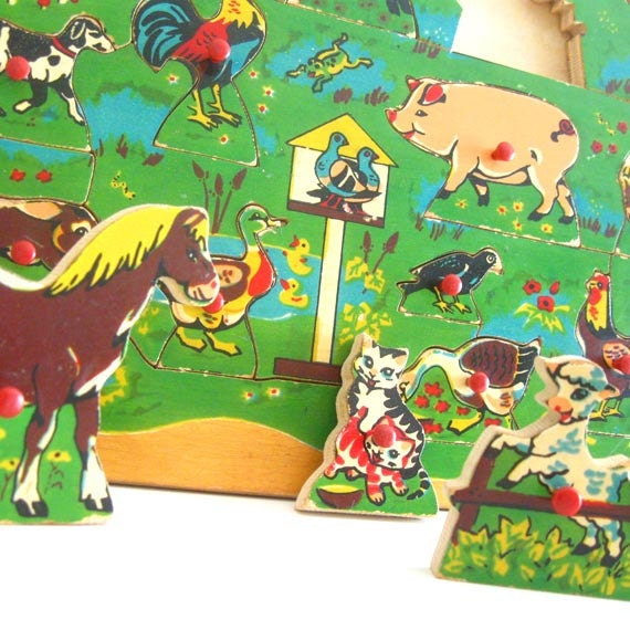 Vintage Wood Puzzle Dutch Farm Toy Animals