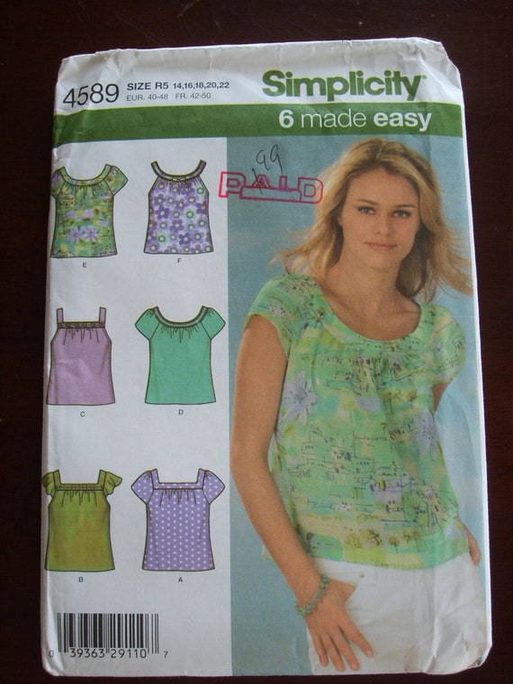 Simplicity 4589 Womens Pattern Tops Shirts Sizes by SPWraps
