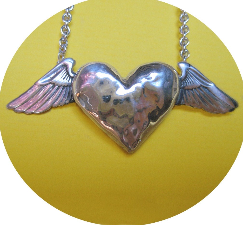 Heart Necklace winged silver gold by AnomalyJewelry on Etsy