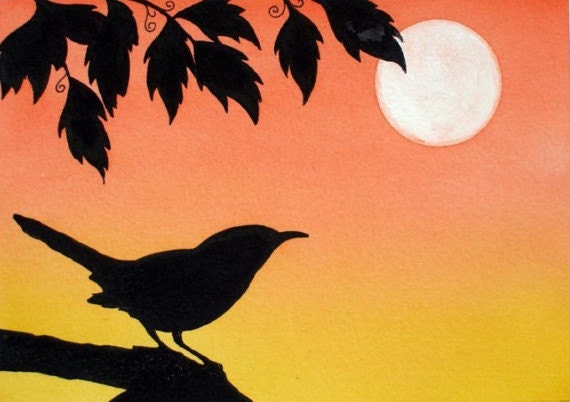 Original Bird Watercolor Acrylic Painting Gift under 30 Bird
