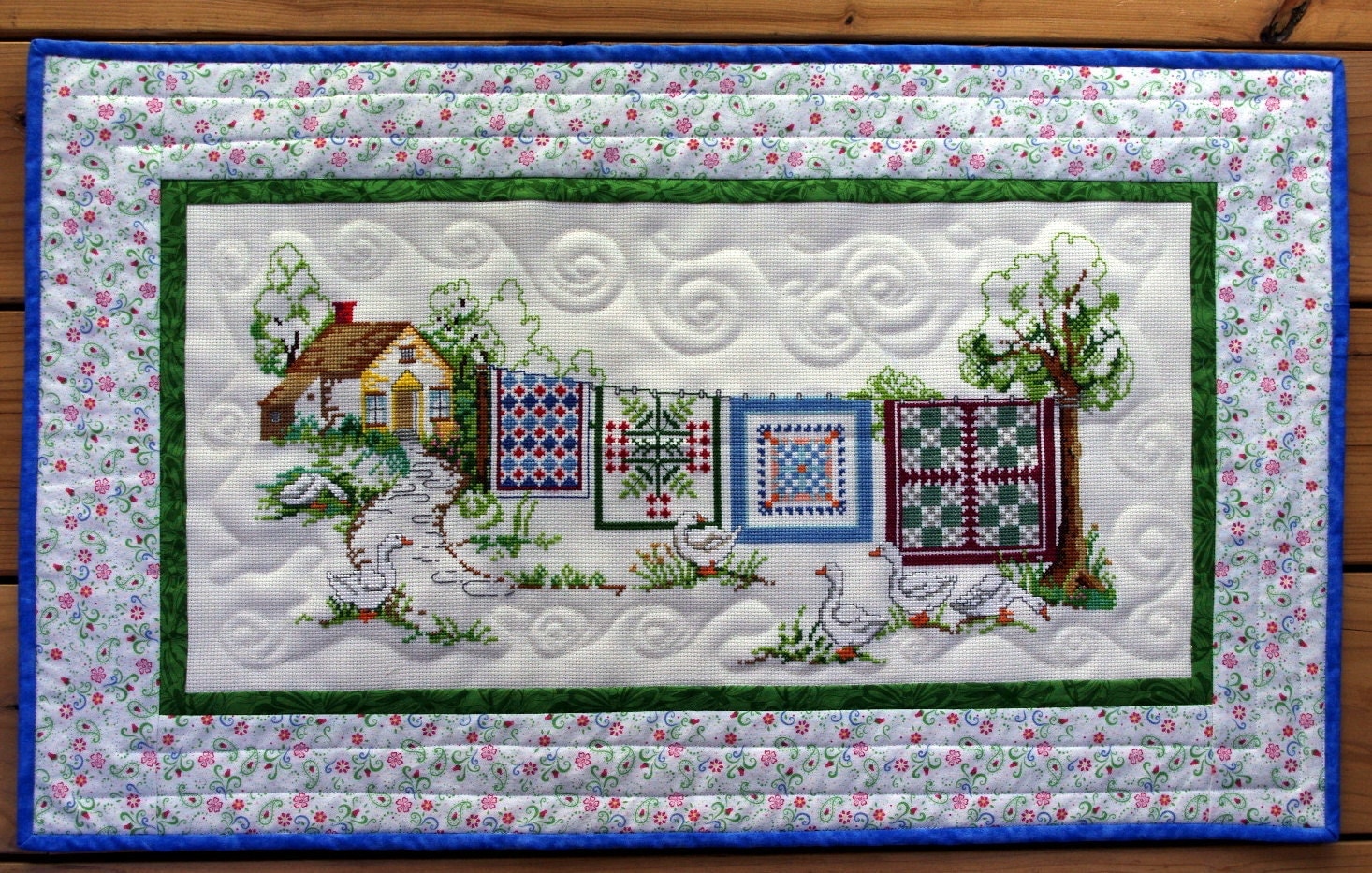 Quilted Counted Cross Stitch Wall Hanging Quilts Out to Dry