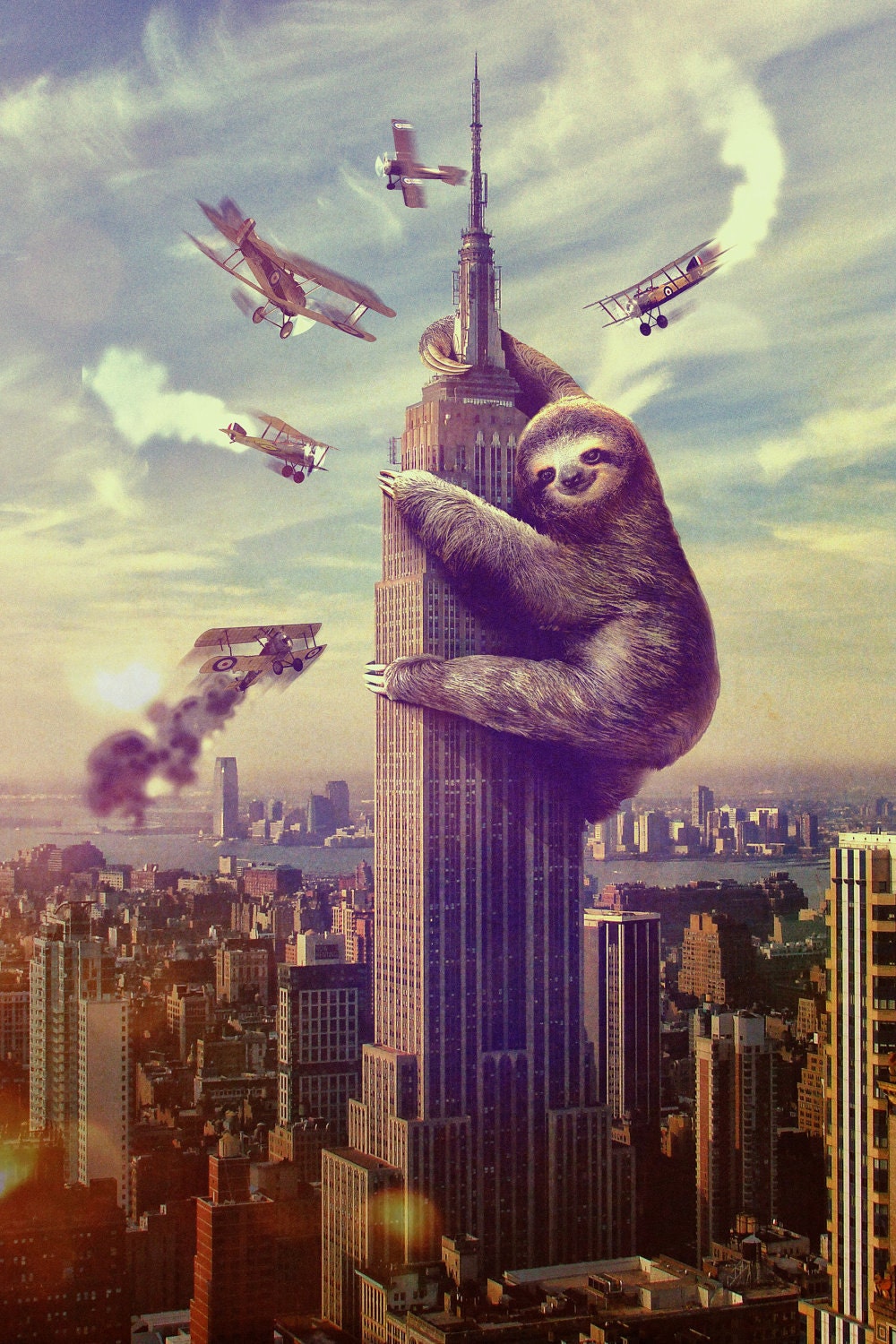 Slothzilla Sloth Climbing Empire State Building Print
