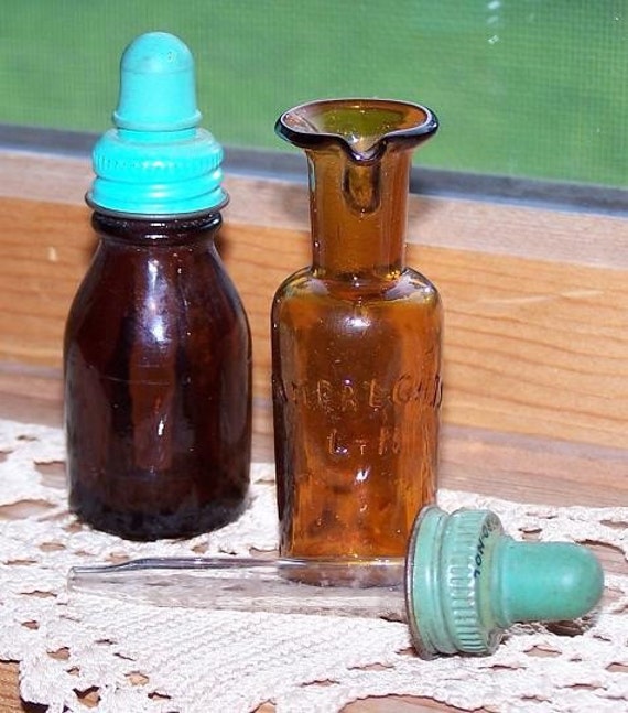 Vintage Brown Bottles with Eye droppers