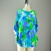 1960s caftan style blouse size medium Accordion pleats 60s blue and green Water color floral Muu Muu