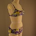 1960s bright floral bikini 60s 2 piece swimsuit low rise Purple psychedelic op art flower print bathing suit