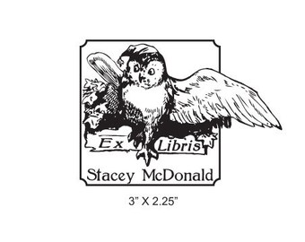 Personalized Bonne Nuit Hibou Goodnight Owl Bookplate Rubber Stamp I12