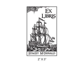 Custom Nautical Ship Ex Libris Library Stamp Rubber Stamp K12