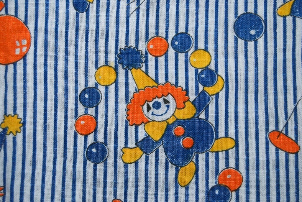 Vintage 60s 70s circus clown fabric for kids clothing applique