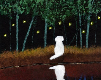 Maltese Dog Bichon Frise Shih Tzu Outsider Folk art print by Todd Young Fireflies