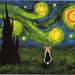 Wire Fox Terrier Dog folk art PRINT by Todd Young Under a Van Gogh Sky
