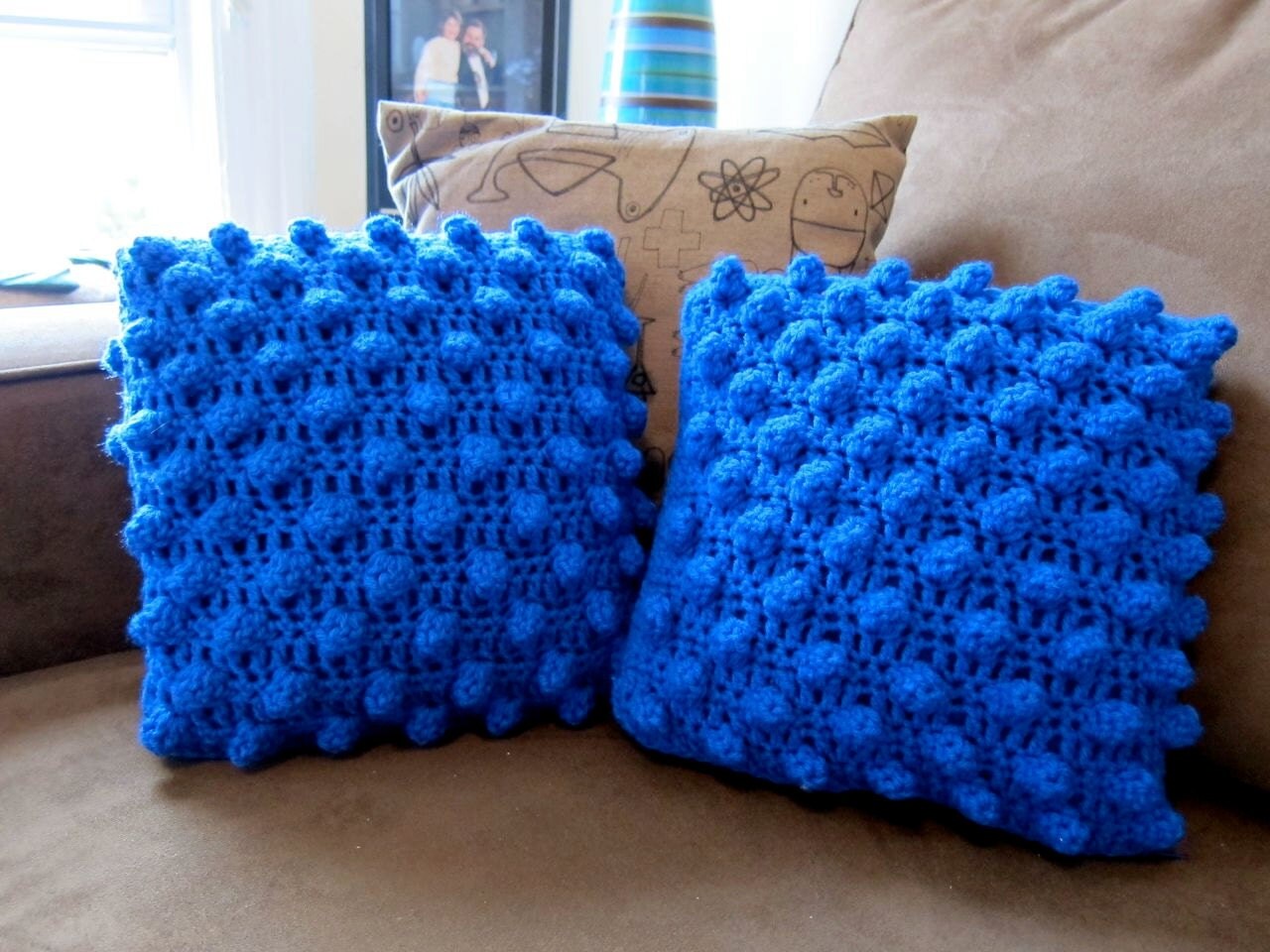 crochet popcorn pillow royal blue