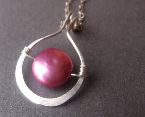 Sterling Silver and Fuschia Pink Coin Pearl Motherhood