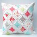 Decorative Pillow Cover Cathedral Window Cottage Style Red Aqua Ruby 18 Inch
