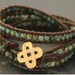 Leather wrapped bracelet- greek leather, terra jasper, vintage button bracelet