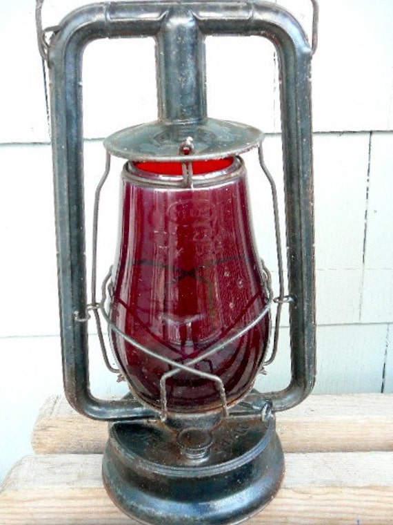 SALEDietz Red Glass Globe Kerosene Lantern 1923