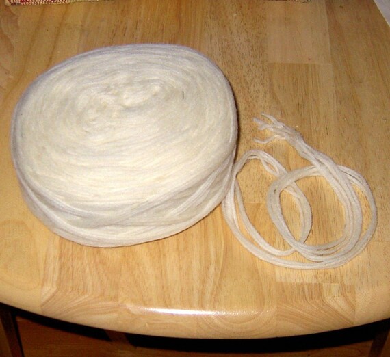 PURE WOOL UNSPUN YARN SNOW WHITE HUGE 8OZ ROLL by raincoaststudio
