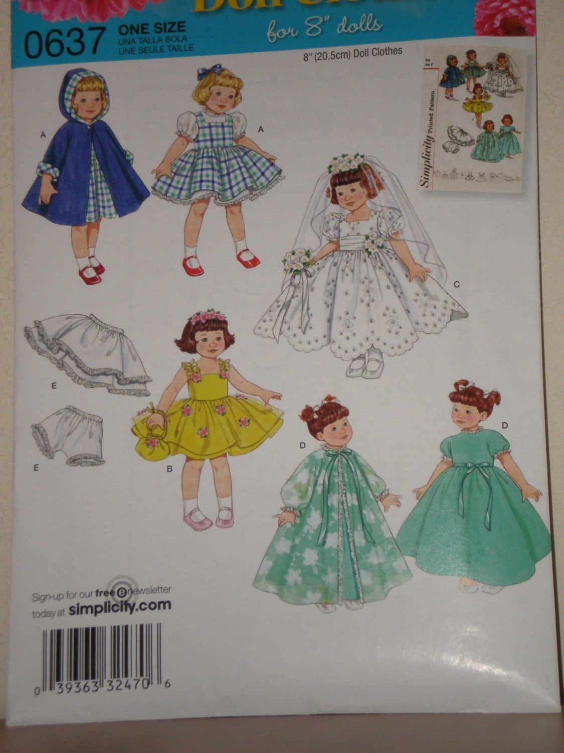 DOLL CLOTHES 8 inch DOLL PATTERN SIMPLICITY 2775 and