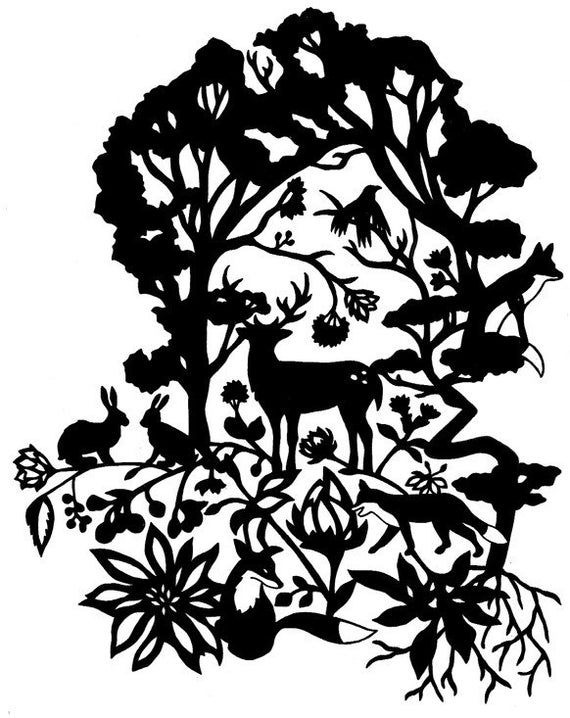 Items similar to Forest Animals papercut print on Etsy