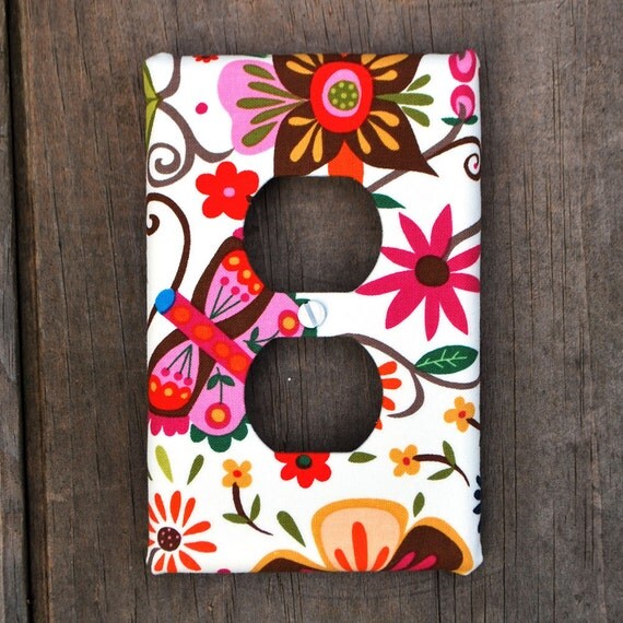 Outlet Cover wall decor white with colorful flowers