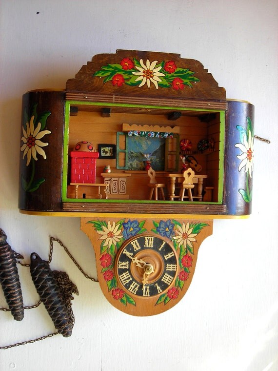 Vintage German Clock Diorama Music Box Edelweiss