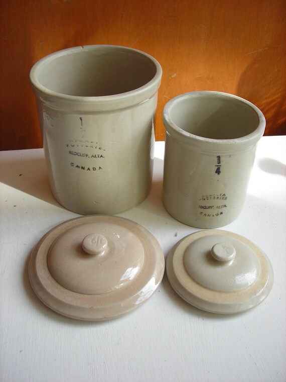 Stoneware Crocks with Lids Medalta Pottery 1940s