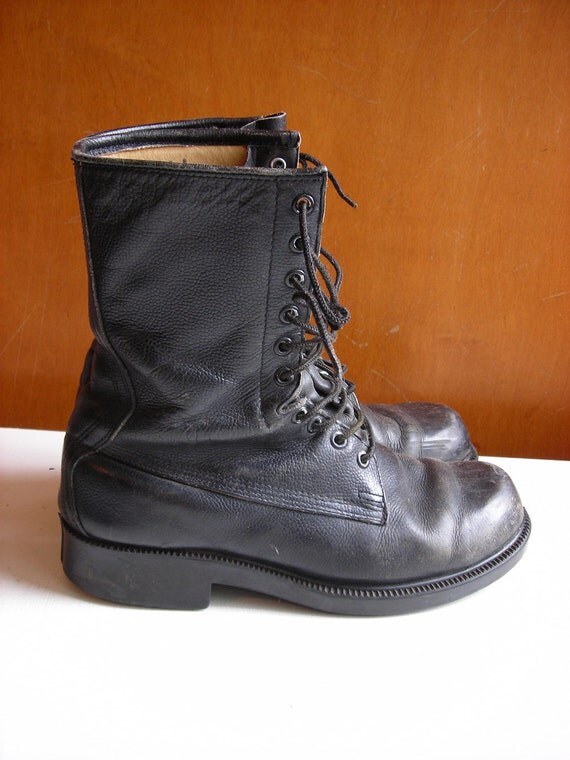 Vintage Combat Boots : Black Leather Army Boots Men 6 Women 8