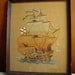 Framed Vintage Embroidery Wall Hanging : Sailing Ship Nautical Decor