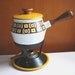 Mustard Yellow Fondue Pot, Mid Century Modern Fondue Set with Forks